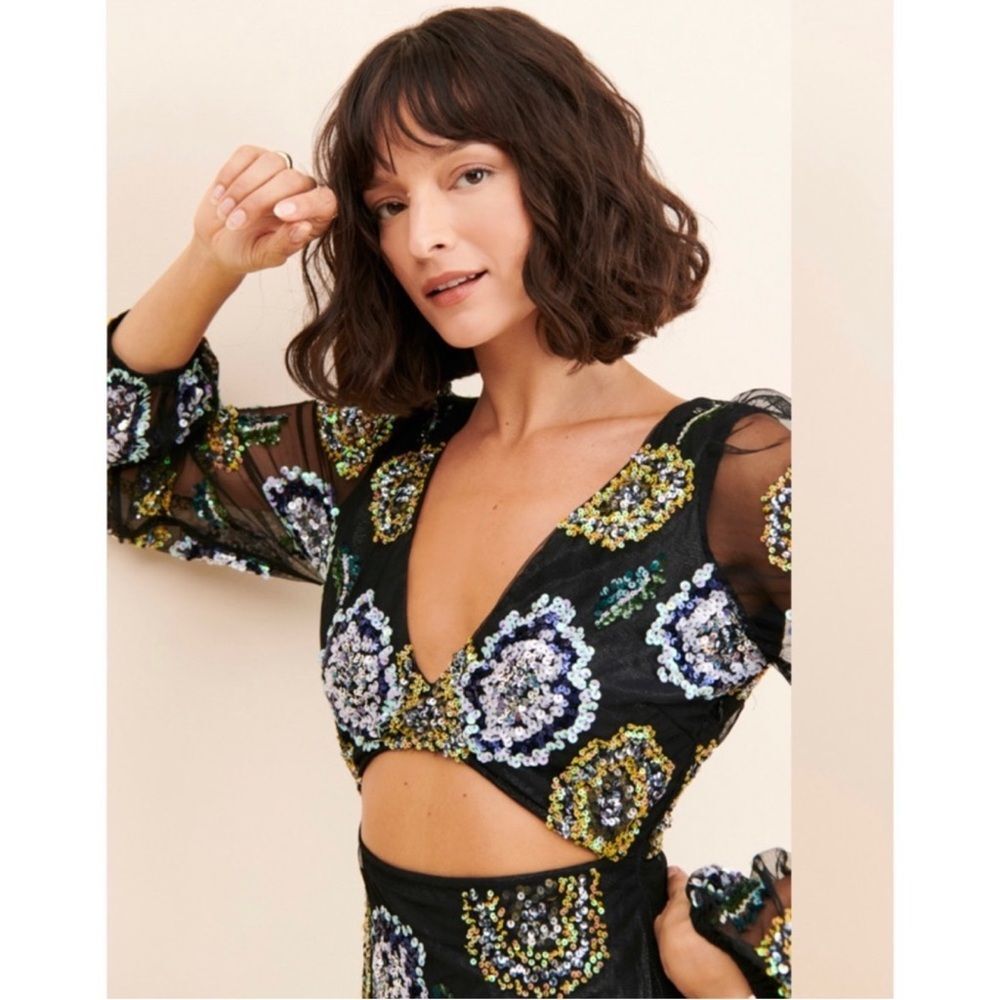 Anthropologie Floral Sequin Dress Let me Be-Q15 - Picture 3 of 14